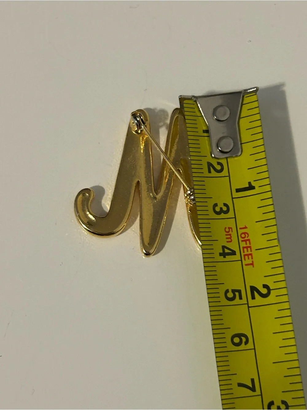 Initial Brooch Rhinestone: Gold Tone Cursive Letter M or W Brooch Pin Bag Pin